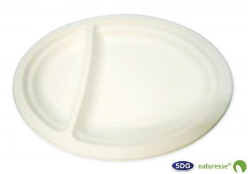 Oval plate 2 compartments cellulose pulp 26x19cm - 12349 ex 12246
