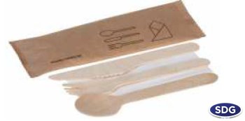 WOOD SINGLE WRAPPED TRIS SET FORK SPOON KNIFE NAPKIN 20380