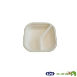 Assiette carrée fond à 2 compartiments en pulpe de cellulose 16x16 cm - 11978