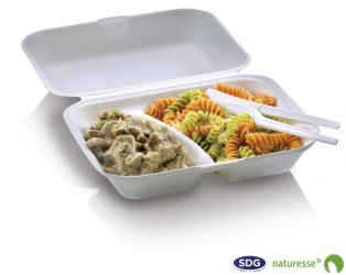 Food Box en pulpe de cellulose deux compartiments et couvercle 650 ml 23,5 x 19,5 x 7,5 cm - 3467