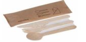 WOOD SINGLE WRAPPED TRIS SET FORK SPOON KNIFE NAPKIN 20380